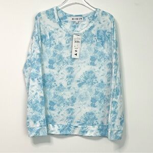 Kikit Tie Dye Long Sleeve Top Lounge Wear Aqua Blue White Medium